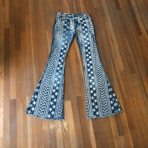 Free People Denim Printed Flared Pants